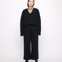 Oversized Ribbed V-Neck - Black