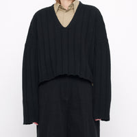 Oversized Ribbed V-Neck - Black