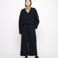 Oversized Ribbed V-Neck - Black