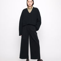 Oversized Ribbed V-Neck - Black