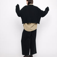 Oversized Ribbed V-Neck - Black