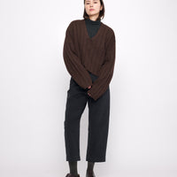 Oversized Ribbed V-Neck - Brown