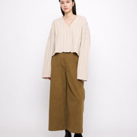 Oversized Ribbed V-Neck - Beige-White