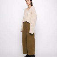 Oversized Ribbed V-Neck - Beige-White