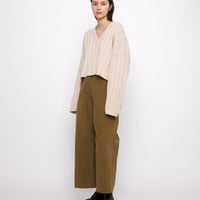 Oversized Ribbed V-Neck - Beige-White