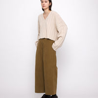 Oversized Ribbed V-Neck - Beige-White