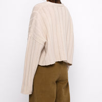 Oversized Ribbed V-Neck - Beige-White