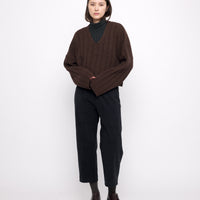 Oversized Ribbed V-Neck - Brown