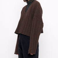 Oversized Ribbed V-Neck - Brown