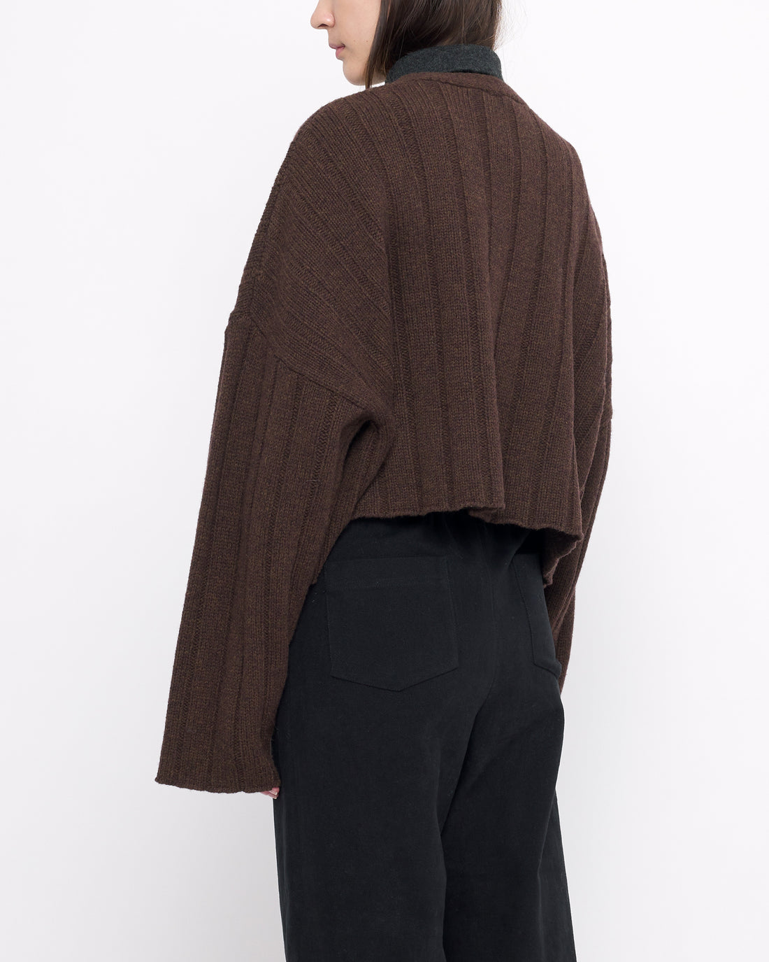 Oversized Ribbed V-Neck - Brown