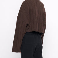Oversized Ribbed V-Neck - Brown