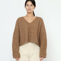 Chunky V-Neck Sweater - FW25 - Caramel Brown
