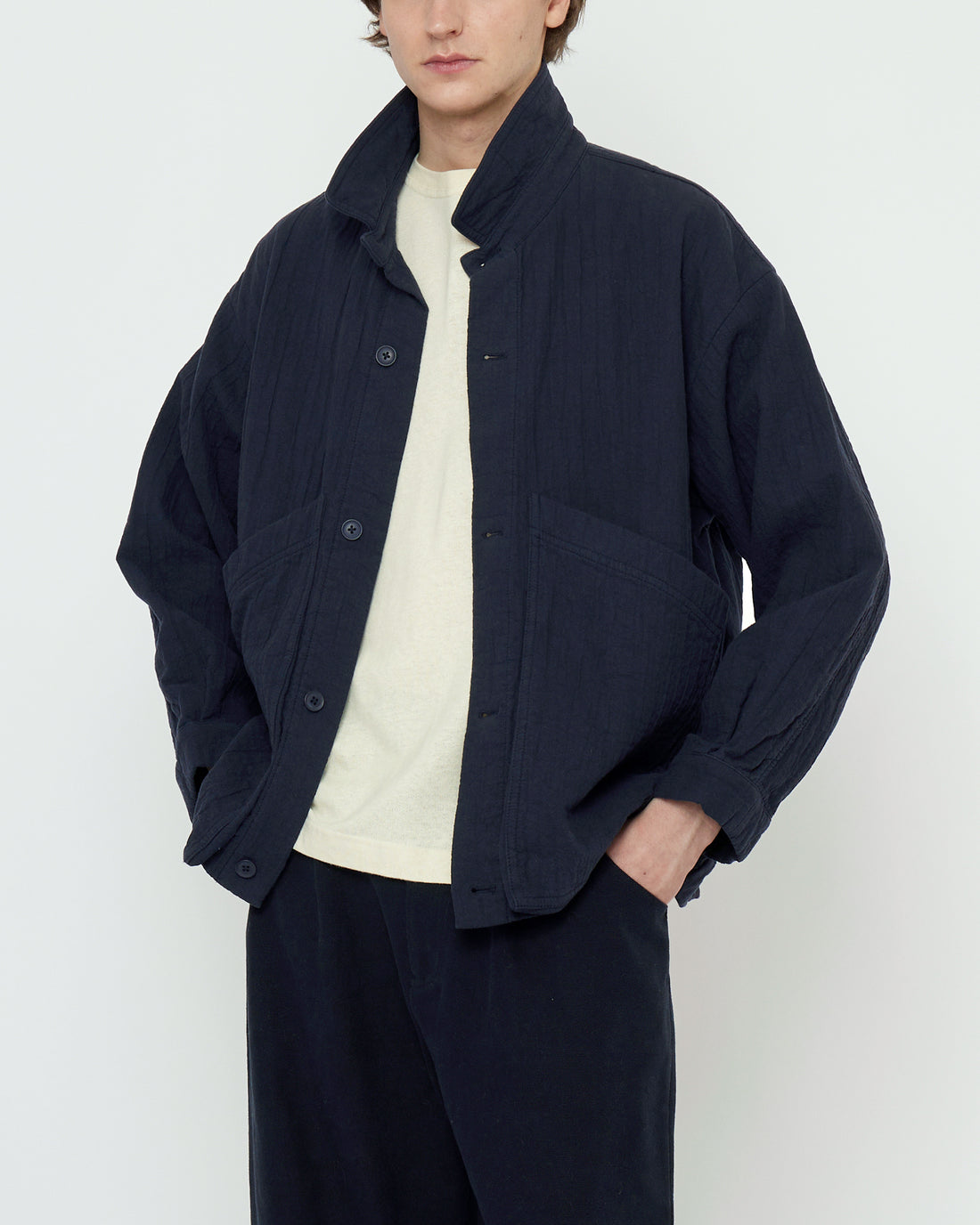 Signature Panel Pockets Shirt Jacket - Textured Edition - Navy