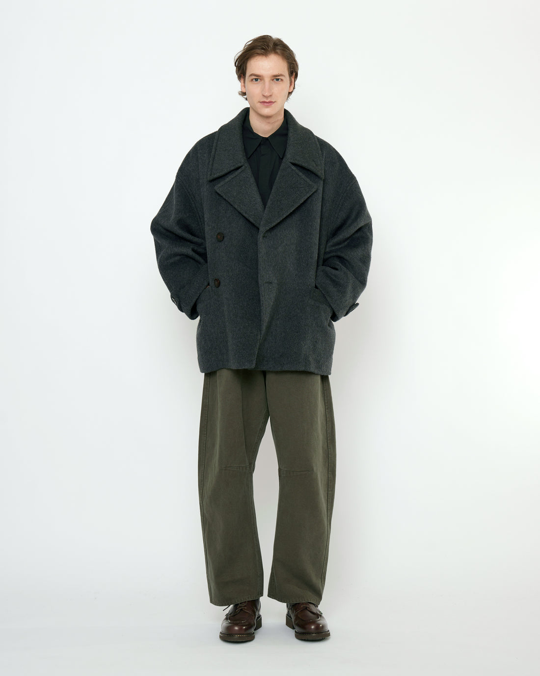 Double Breasted Short Wool Coat - FW25 - Charcoal