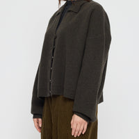 Collared Cropped Cardigan - FW26 - Olive Brown