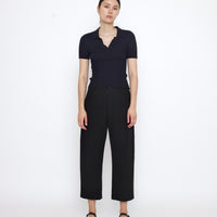 Collared V-Neck Fine Knit - SS25 - Navy