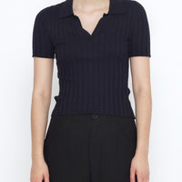Collared V-Neck Fine Knit - SS25 - Navy