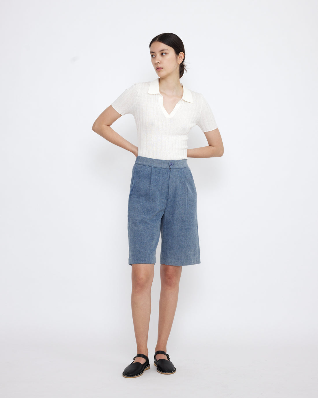 Collared V-Neck Fine Knit - SS25 - White