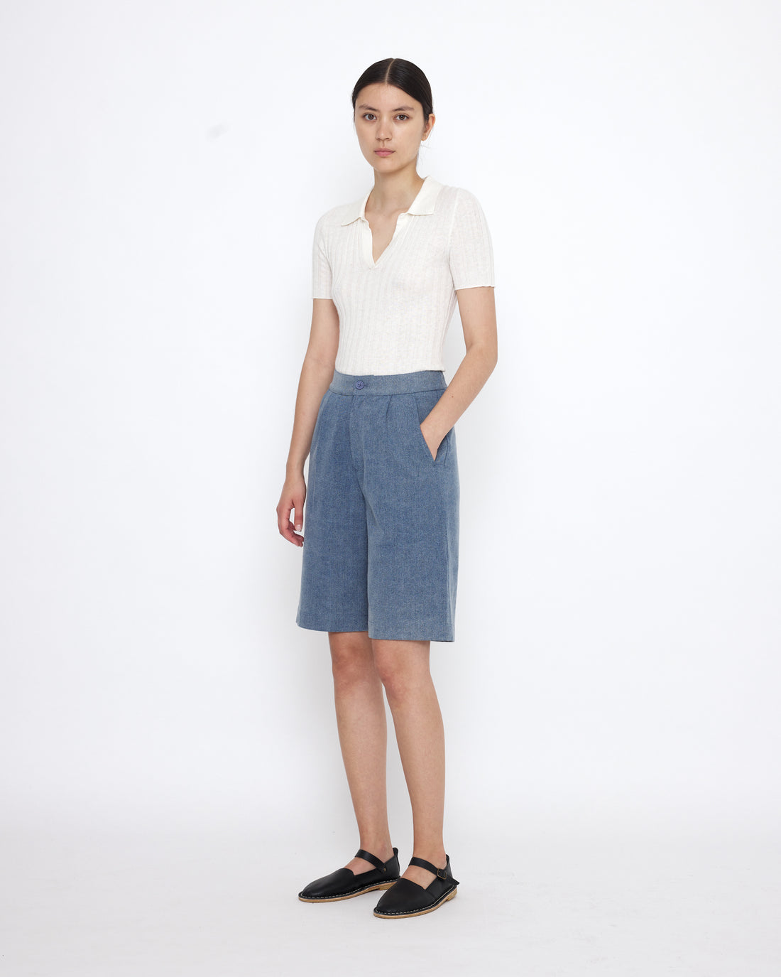 Collared V-Neck Fine Knit - SS25 - White