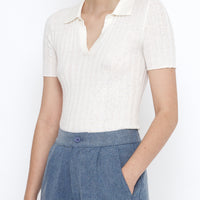Collared V-Neck Fine Knit - SS25 - White