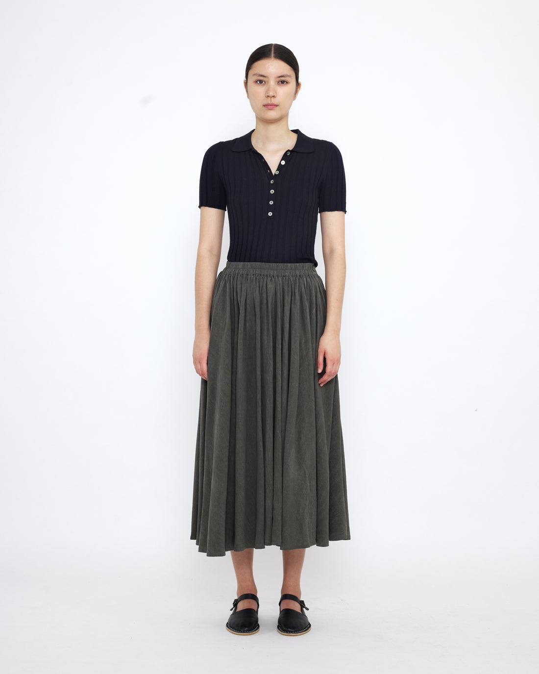 Collared Ribbed Fine Knit - SS25 - Navy