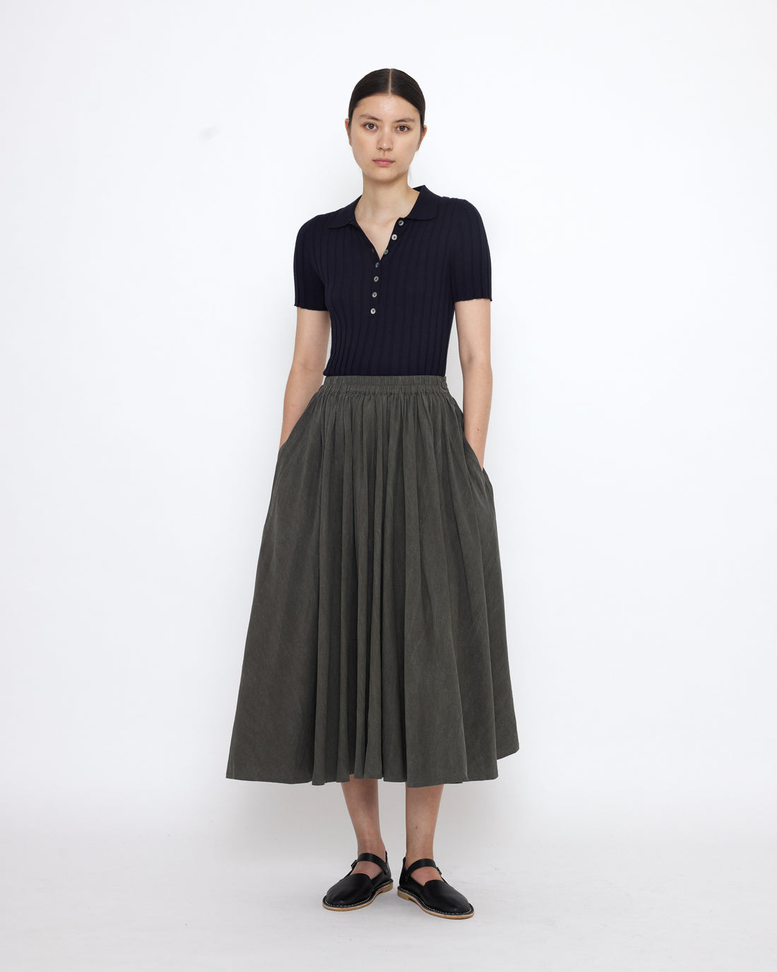 Collared Ribbed Fine Knit - SS25 - Navy