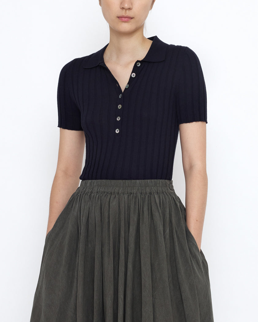 Collared Ribbed Fine Knit - SS25 - Navy