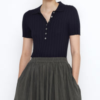 Collared Ribbed Fine Knit - SS25 - Navy