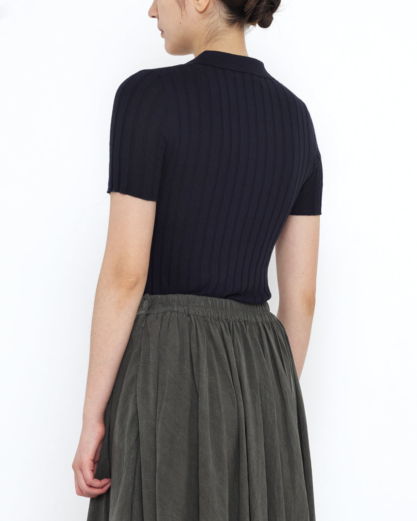 Collared Ribbed Fine Knit - SS25 - Navy