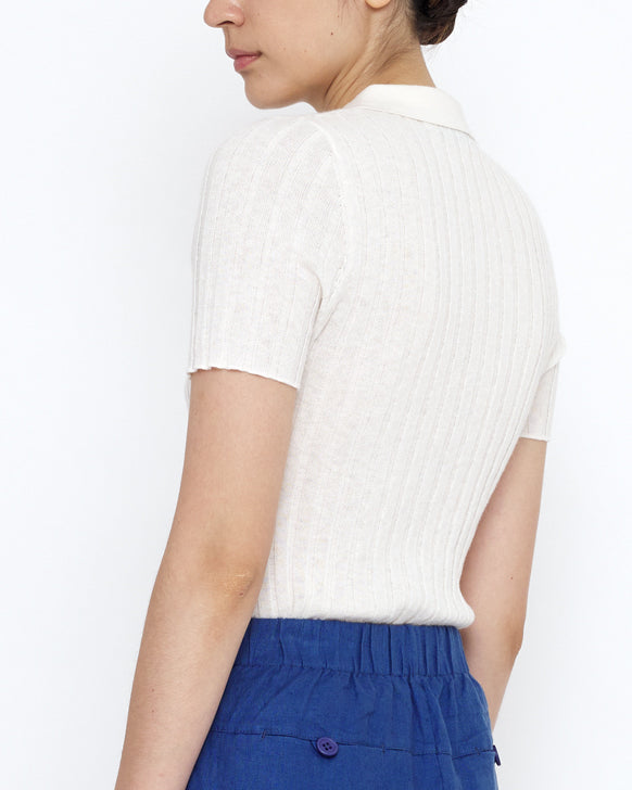 Collared Ribbed Fine Knit - SS25 - White