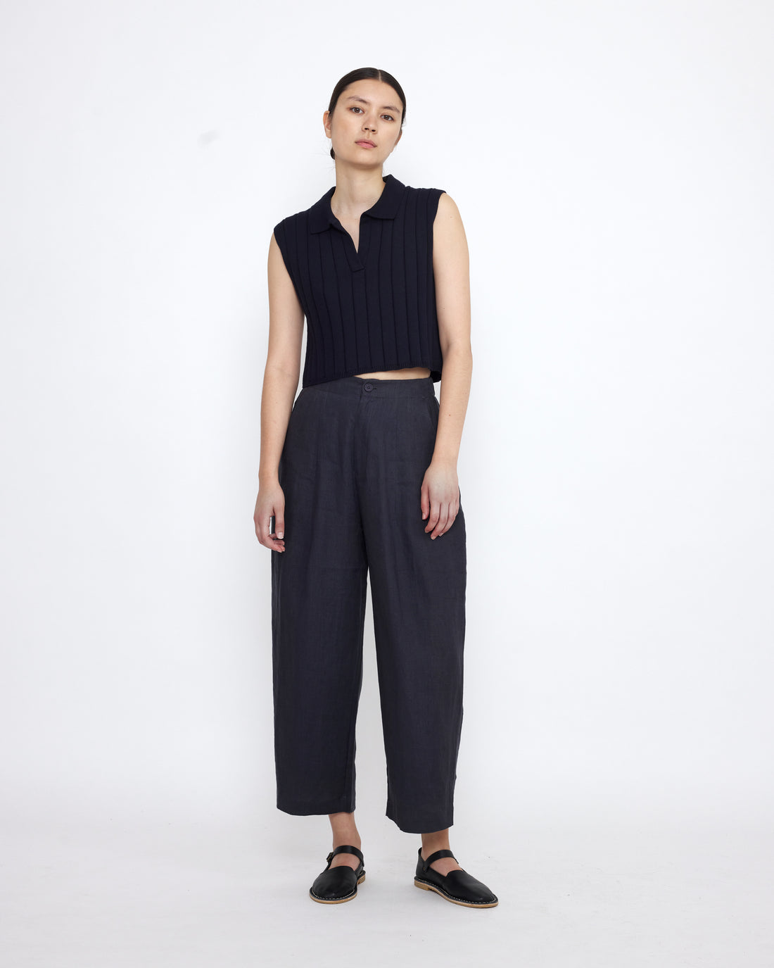 Collared Ribbed Vest - SS25 - Navy
