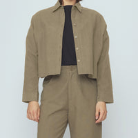 SIgnature 3/4 Cropped Shirt Jacket - Canvas Edition - Moss Brown