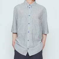Striped Double Pockets Shirt - SS26 - Navy Stripes