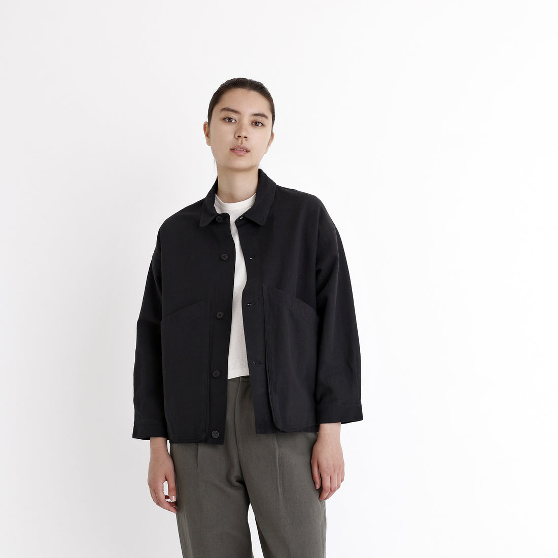 Signature Panel Pockets Shirt Jacket - Black