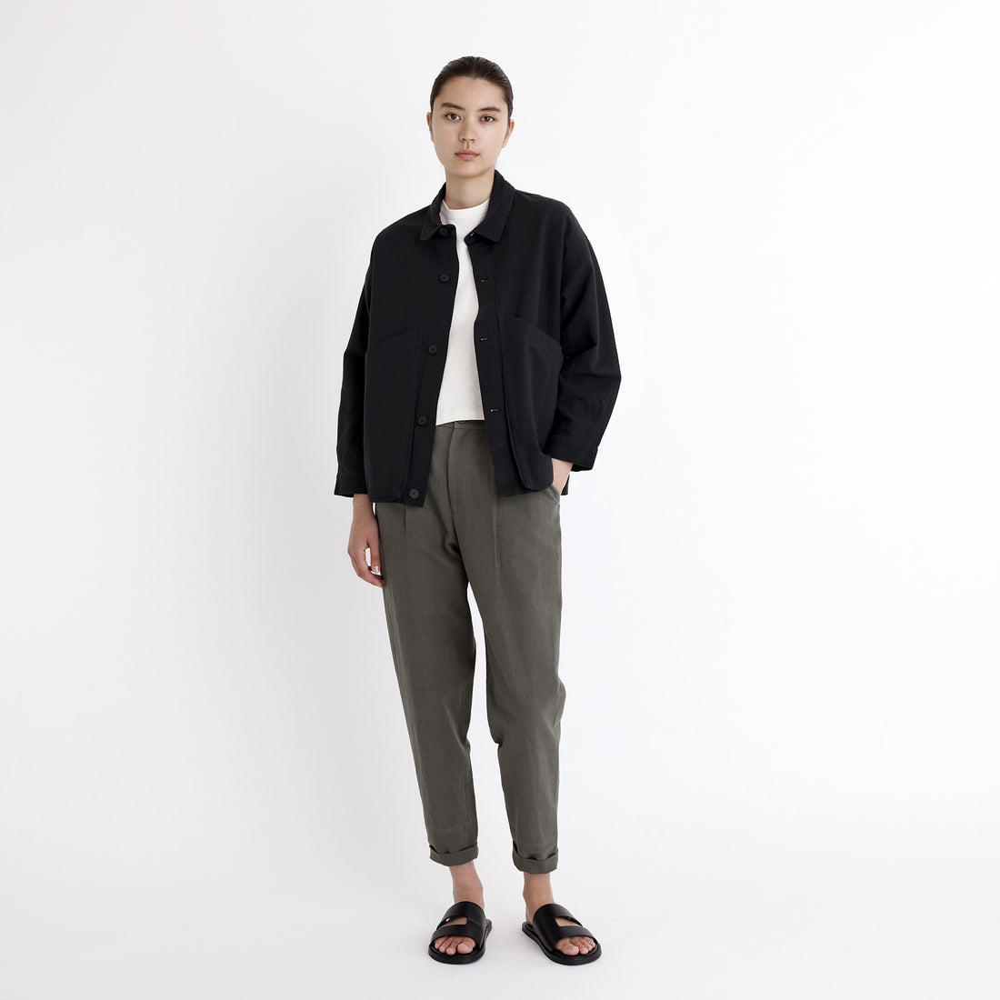 Signature Panel Pockets Shirt Jacket - Black
