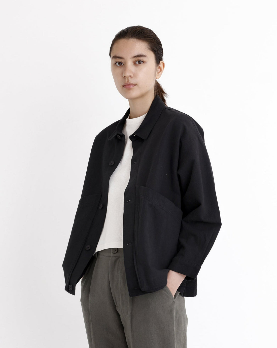 Signature Panel Pockets Shirt Jacket - Black