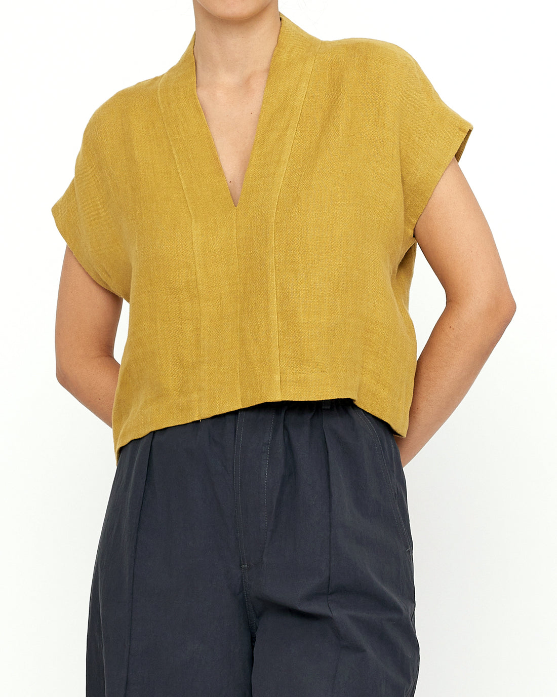 V-Neck Panel Top - SS24 - Mustard