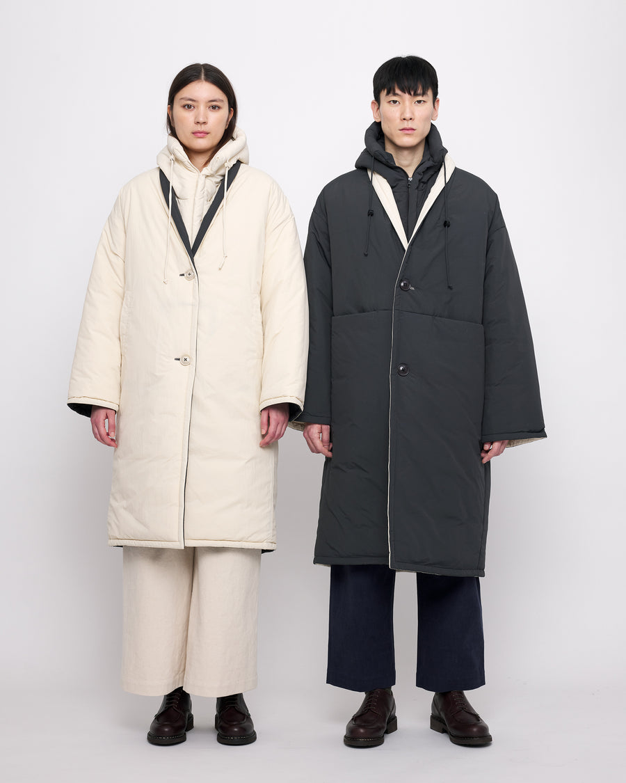 Reversible Quilted Coat - FW24 - Navy Gray/Off-White