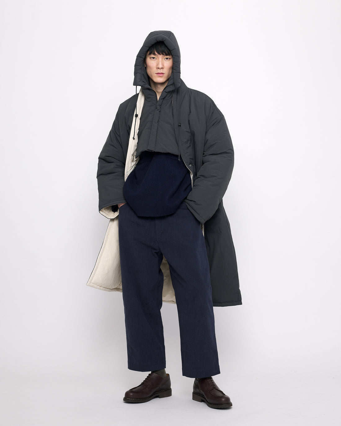 Reversible Quilted Coat - FW24 - Navy Gray/Off-White