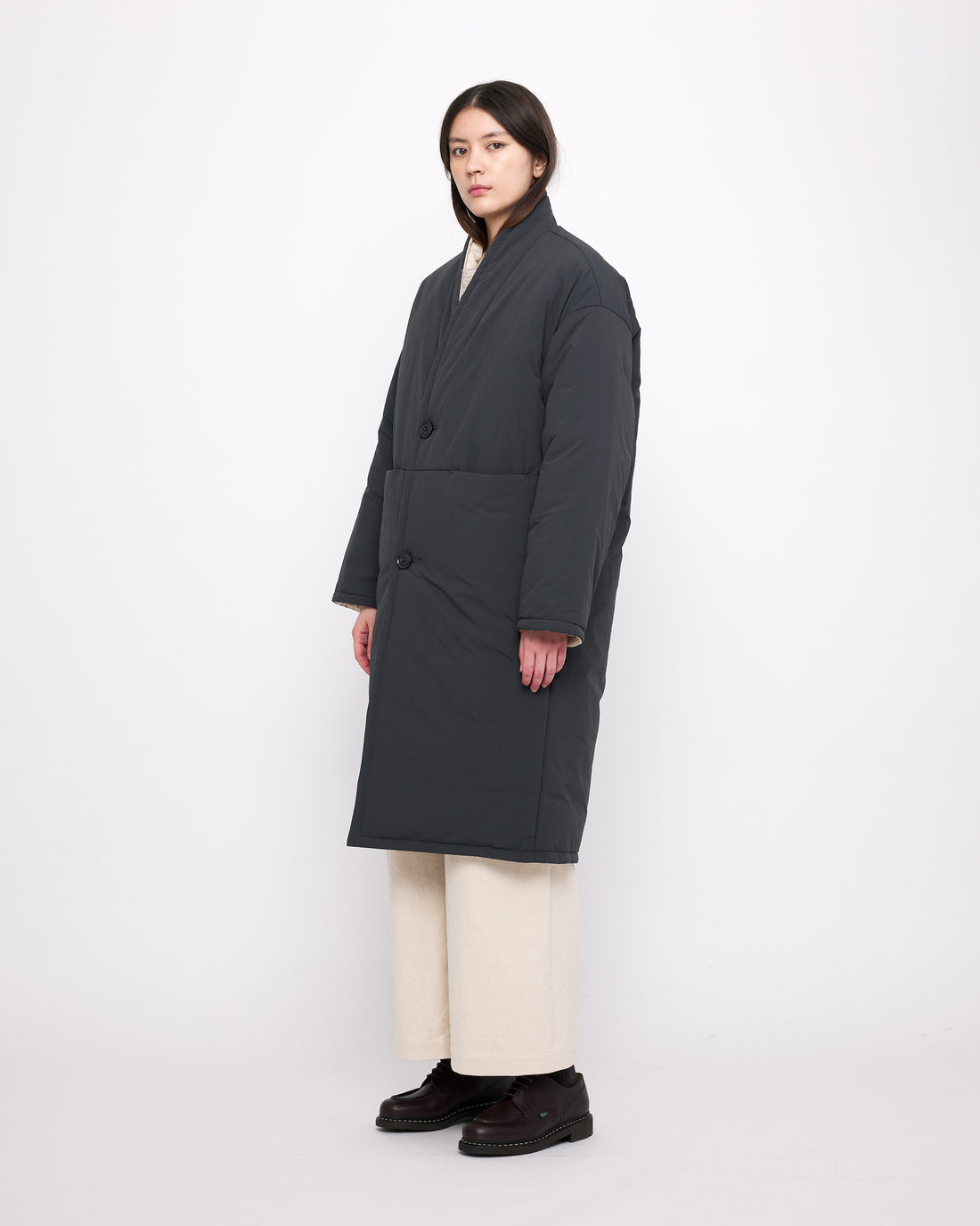 Reversible Quilted Coat - FW24 - Navy Gray/Off-White