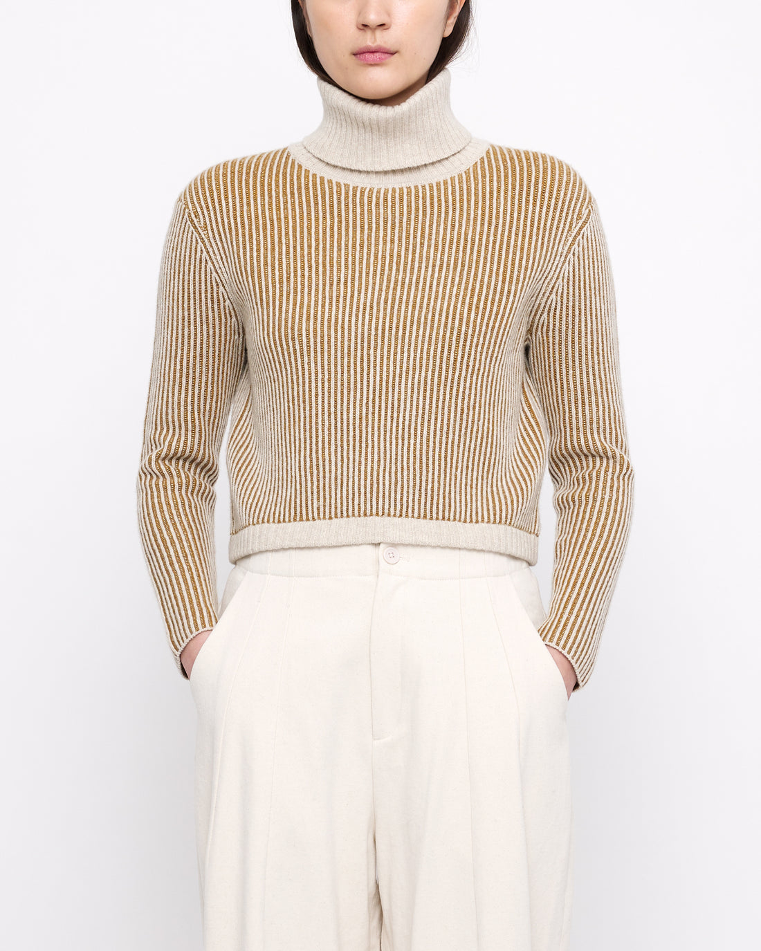 Striped Cropped Turtleneck - FW24 - Mustard Stripes