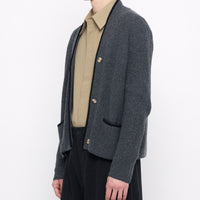 V-Neck Pockets Trimmed Cardigan - FW24 - Gray (Black)