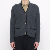 V-Neck Pockets Trimmed Cardigan - FW24 - Gray (Black)