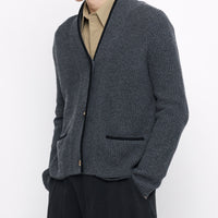 V-Neck Pockets Trimmed Cardigan - FW24 - Gray (Black)