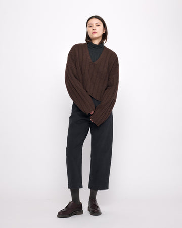 Oversized Ribbed V-Neck - FW24 - Brown