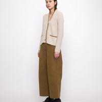 V-Neck Pockets Trimmed Cardigan - FW24 - White Dove (Mustard)