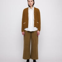 V-Neck Pockets Trimmed Cardigan - FW24 - Mustard (White Dove)