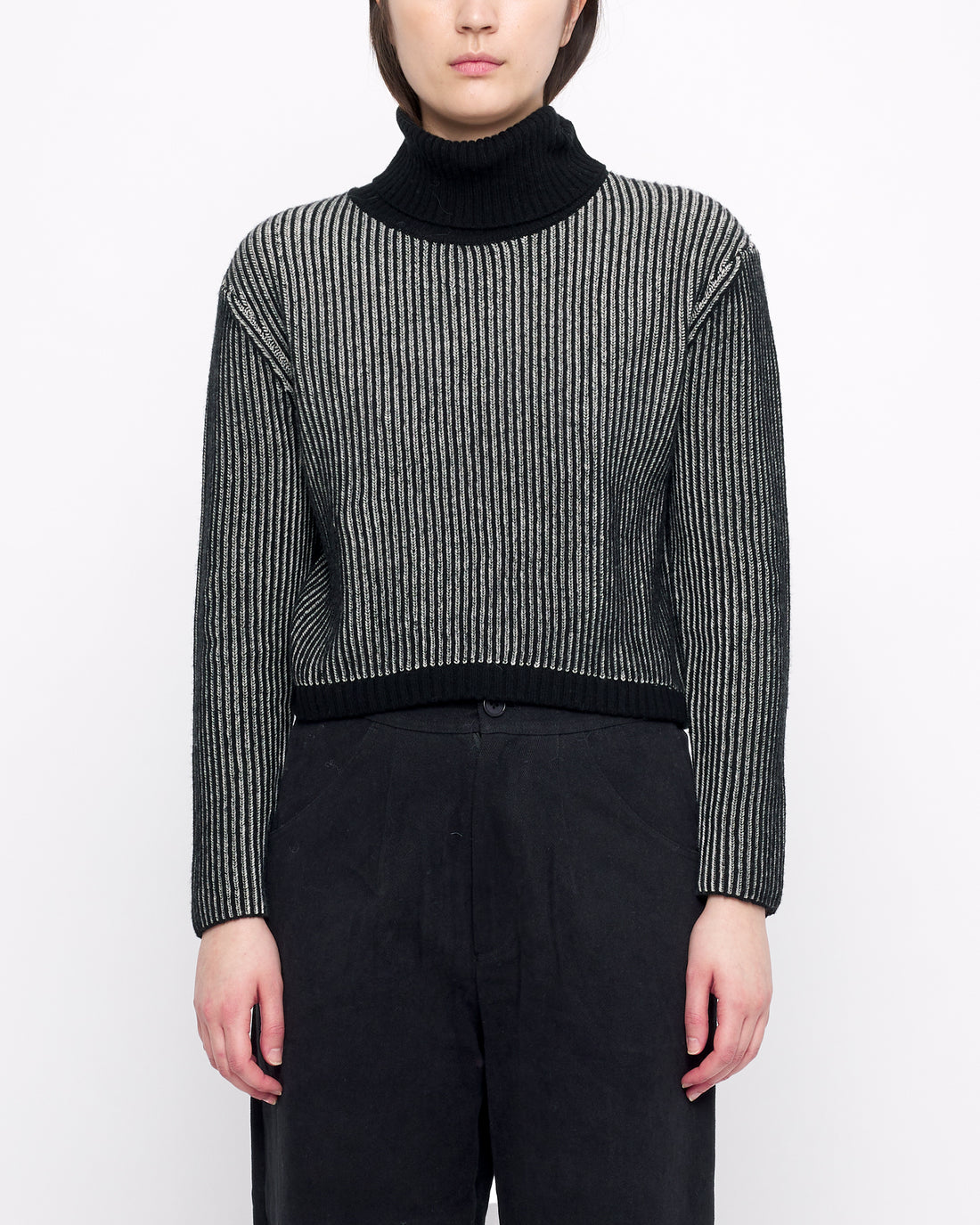 Striped Cropped Turtleneck - FW24 - Black Stripes