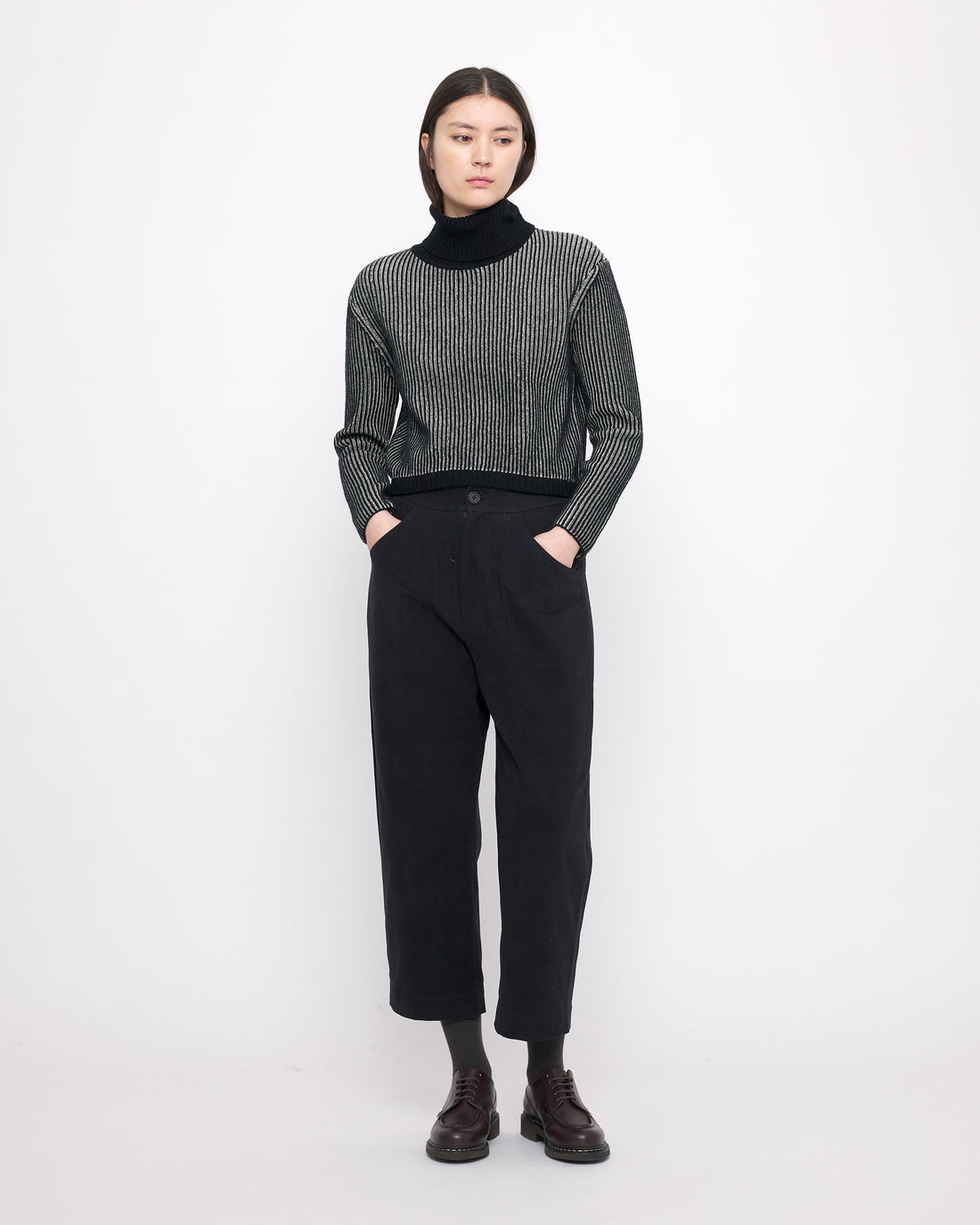 Striped Cropped Turtleneck - FW24 - Black Stripes