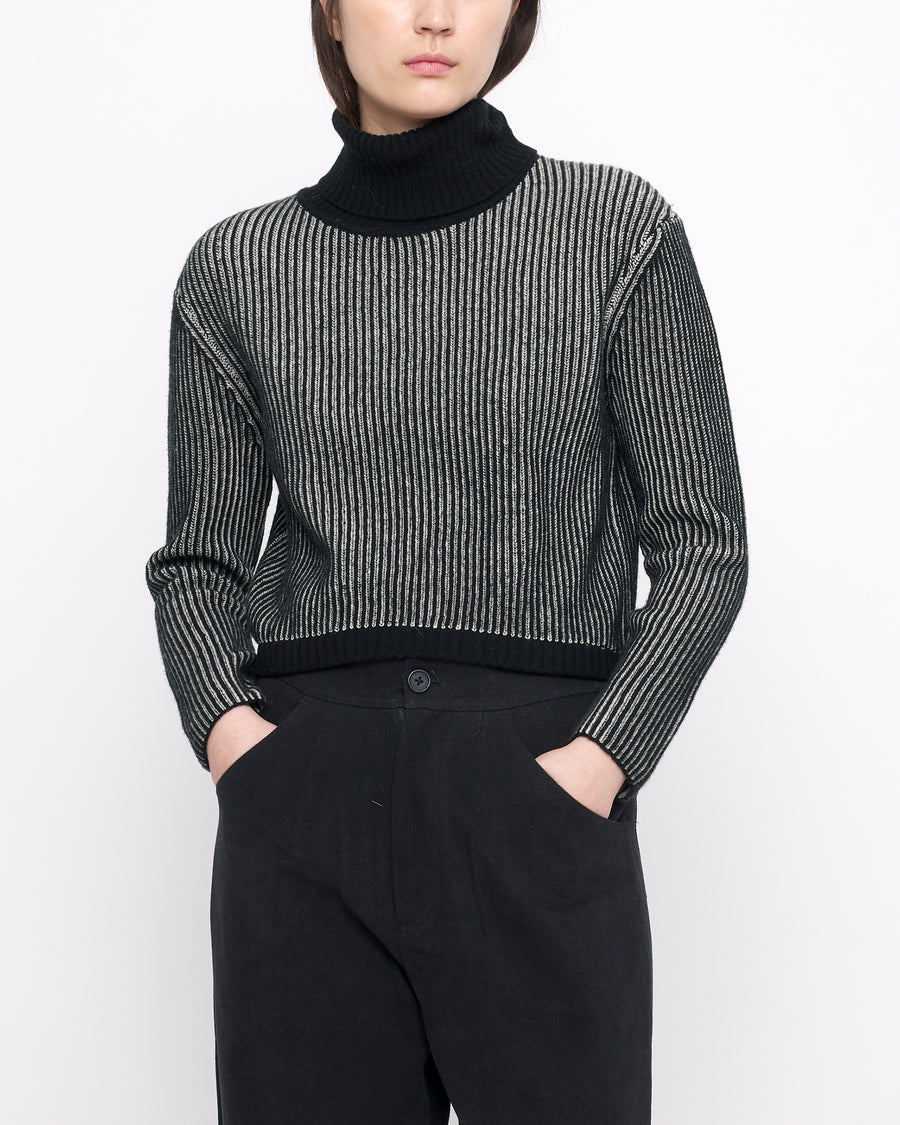 Striped Cropped Turtleneck - FW24 - Black Stripes